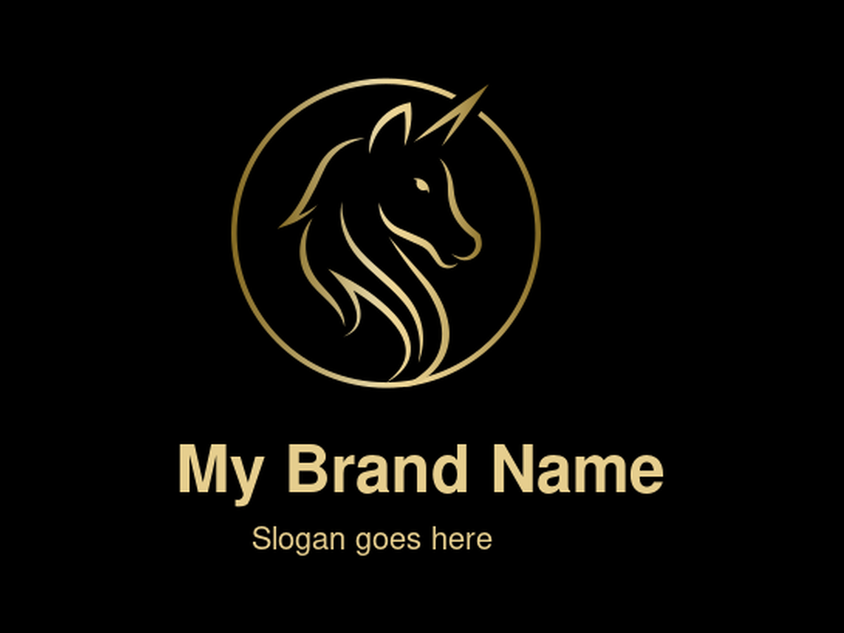 Elegant Gold Unicorn Head in Circle Logo - Ideal for Luxury Brands, Investment Firms, Beauty Products, and Exclusive Services Seeking a Symbol of Purity, Prosperity, and Distinction